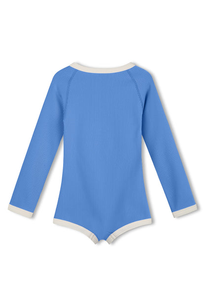 Mini Stripe Rib Rashie Onesie - Sky Blue
