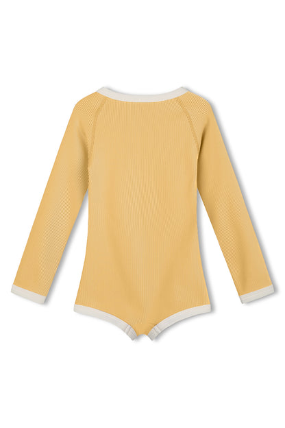 Mini Stripe Rib Rashie Onesie - Marigold