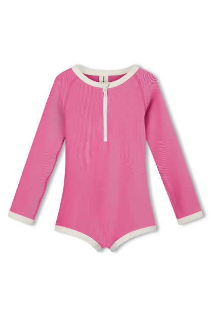 Mini Stripe Rib Rashie Onesie - Shell Pink