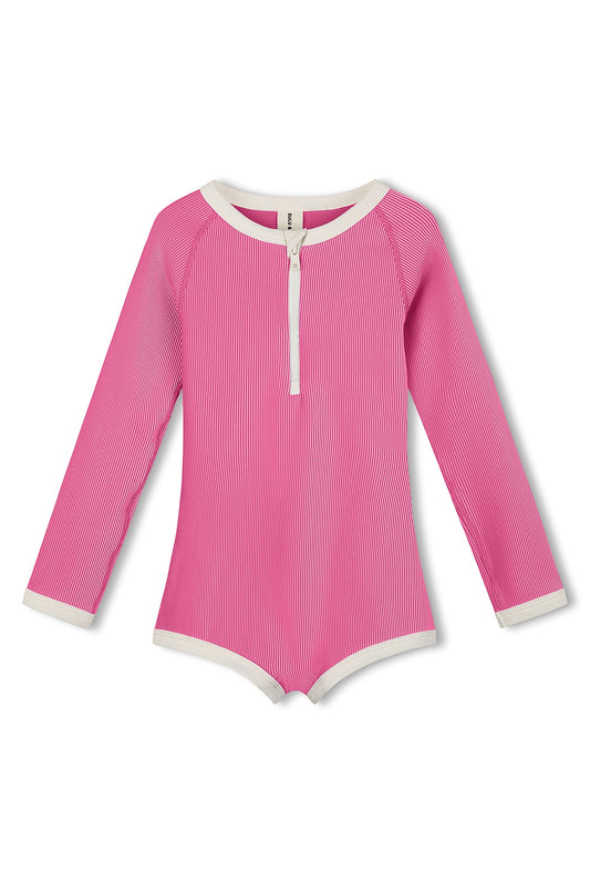 Mini Stripe Rib Rashie Onesie - Shell Pink