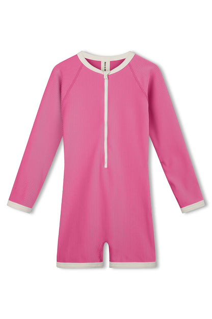 Mini Stripe Rib Surf Suit - Shell Pink