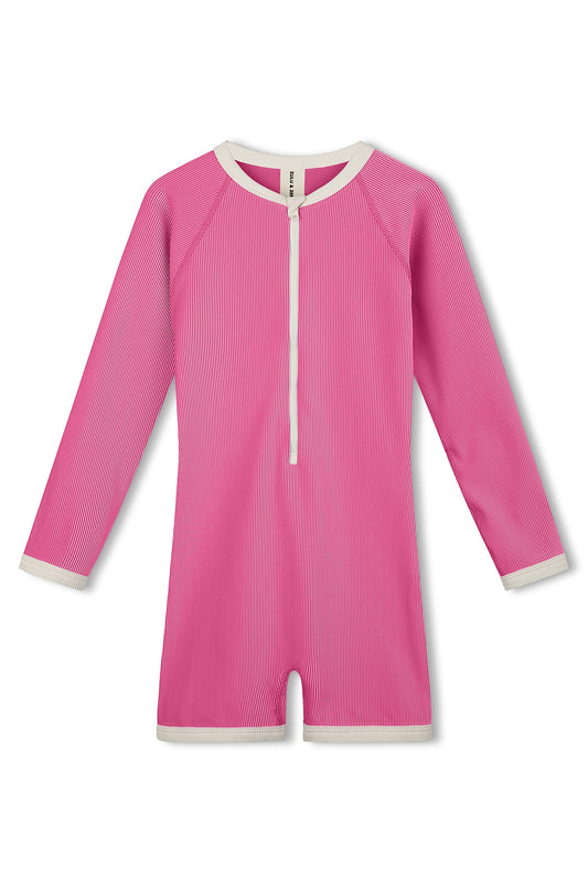 Mini Stripe Rib Surf Suit - Shell Pink