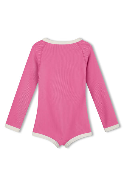 Mini Stripe Rib Rashie Onesie - Shell Pink