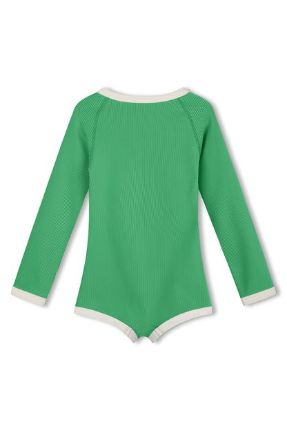 Mini Stripe Rib Rashie Onesie - Parrot Green