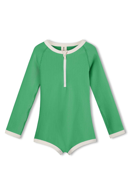 Mini Stripe Rib Rashie Onesie - Parrot Green
