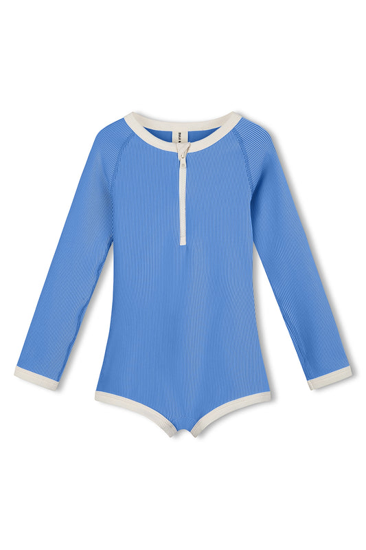 Mini Stripe Rib Rashie Onesie - Sky Blue
