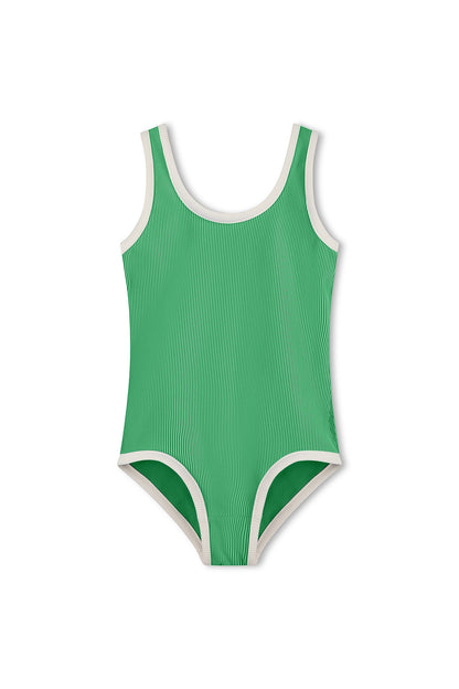 Mini Stripe Rib Scoop One Piece - Parrot Green