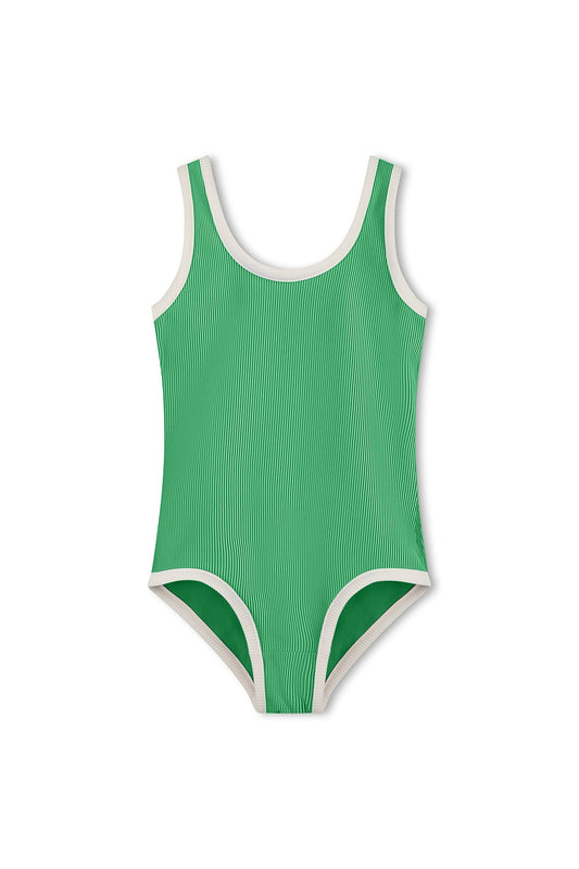 Mini Stripe Rib Scoop One Piece - Parrot Green