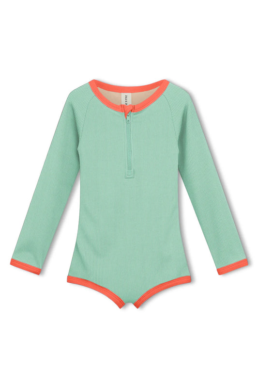 MINI RIB RASHIE ONESIE - TURQUOISE