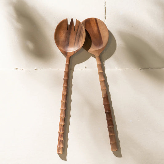 Large recycled sapodilla wood salad servers