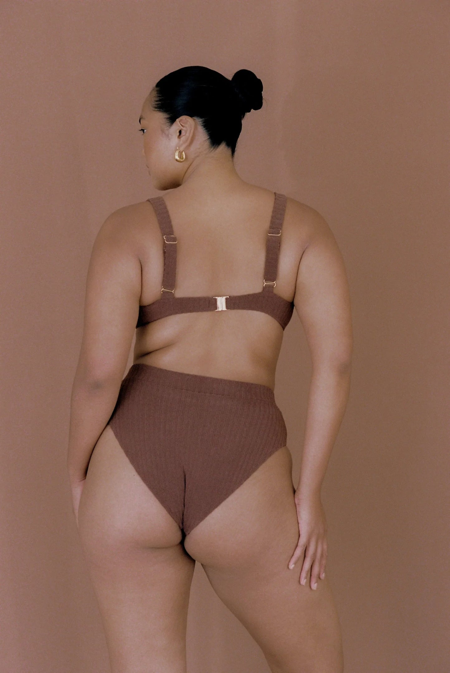 Ribbed Towelling High Waist Bottom | Cocoa