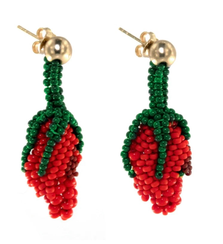 Kirmizi Gul Beaded Earrings